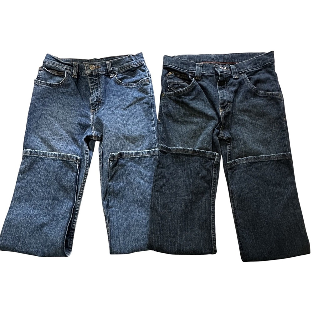 Wrangler Boys Straight Leg Dark Wash Denim Jeans Blue Size 12 Regular Adjustable